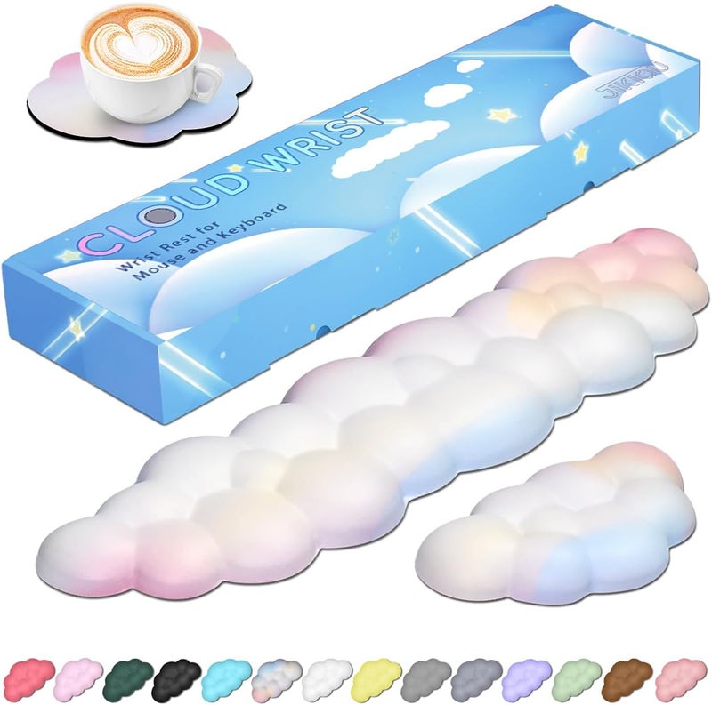 JIKIOU Upgrade Leather Cloud Keyboard Wrist Rest, Cloud Wrist Rest with Non-Slip PU Base, Comfortable Memory Foam Wrist Rest for Computer Laptop Mac Gaming Office and Pain Relief Christmas Wish Gift - Image 1